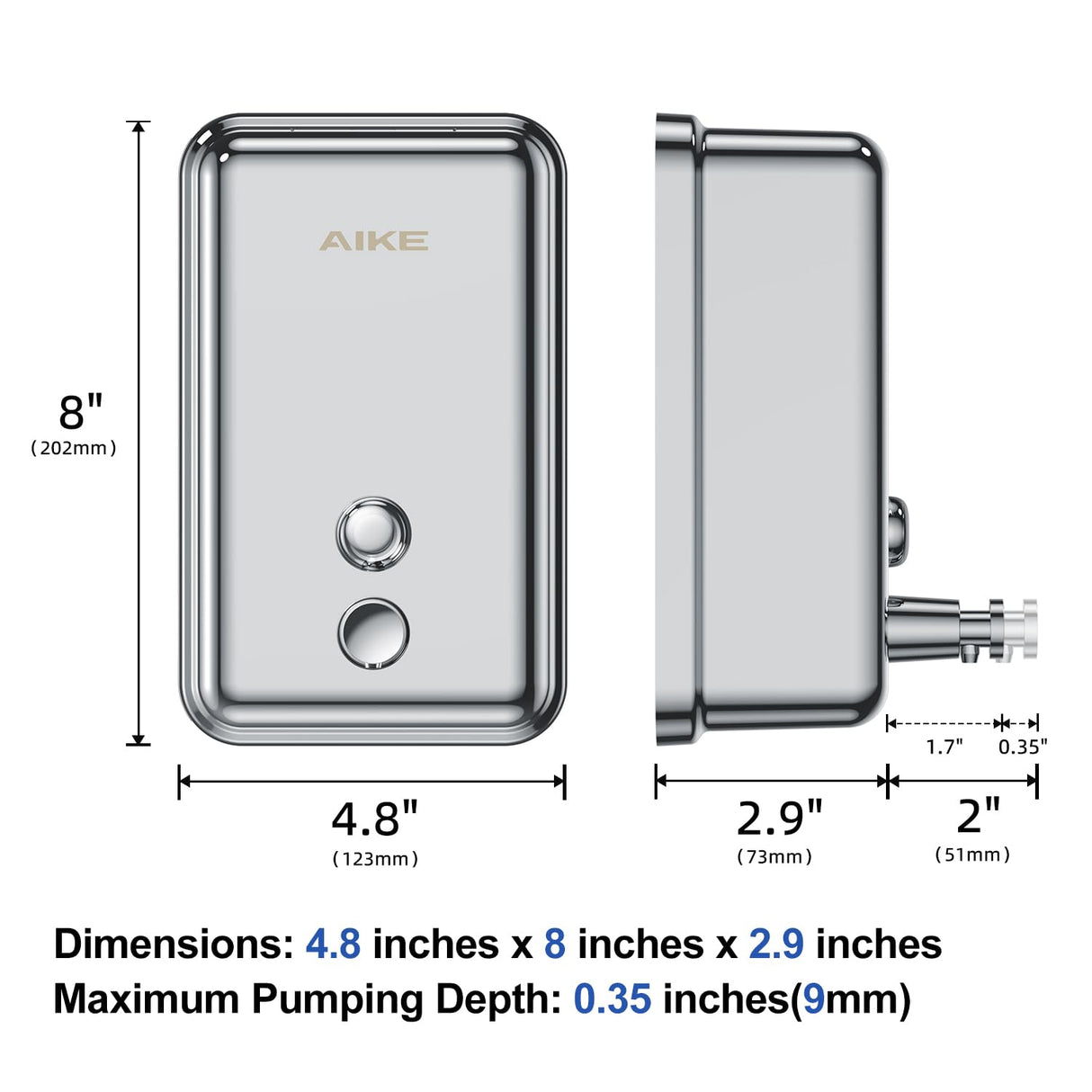 AIKE  37 FL OZ (1100ml) Stainless Steel Soap Dispenser With Anti-Leak Brass Pump, AK1003