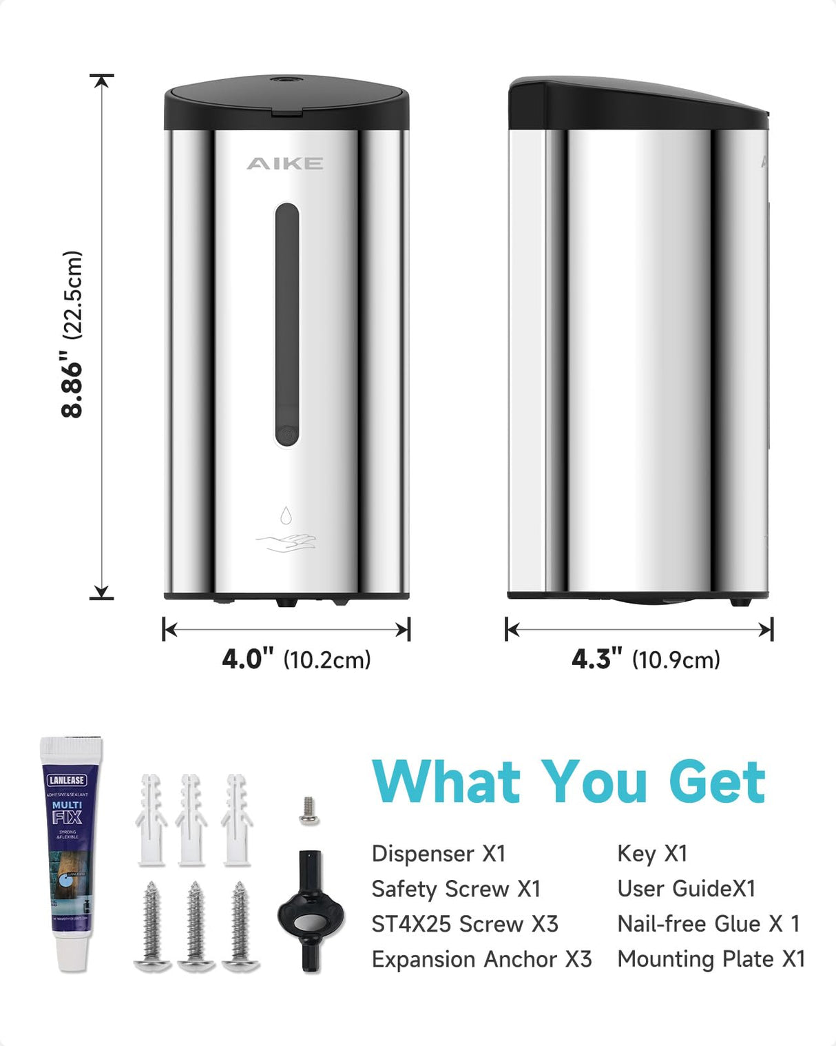 AIKE Automatic 5-Gear Adjustable Liquid Soap Dispenser 25 Fl Oz, AK1205E