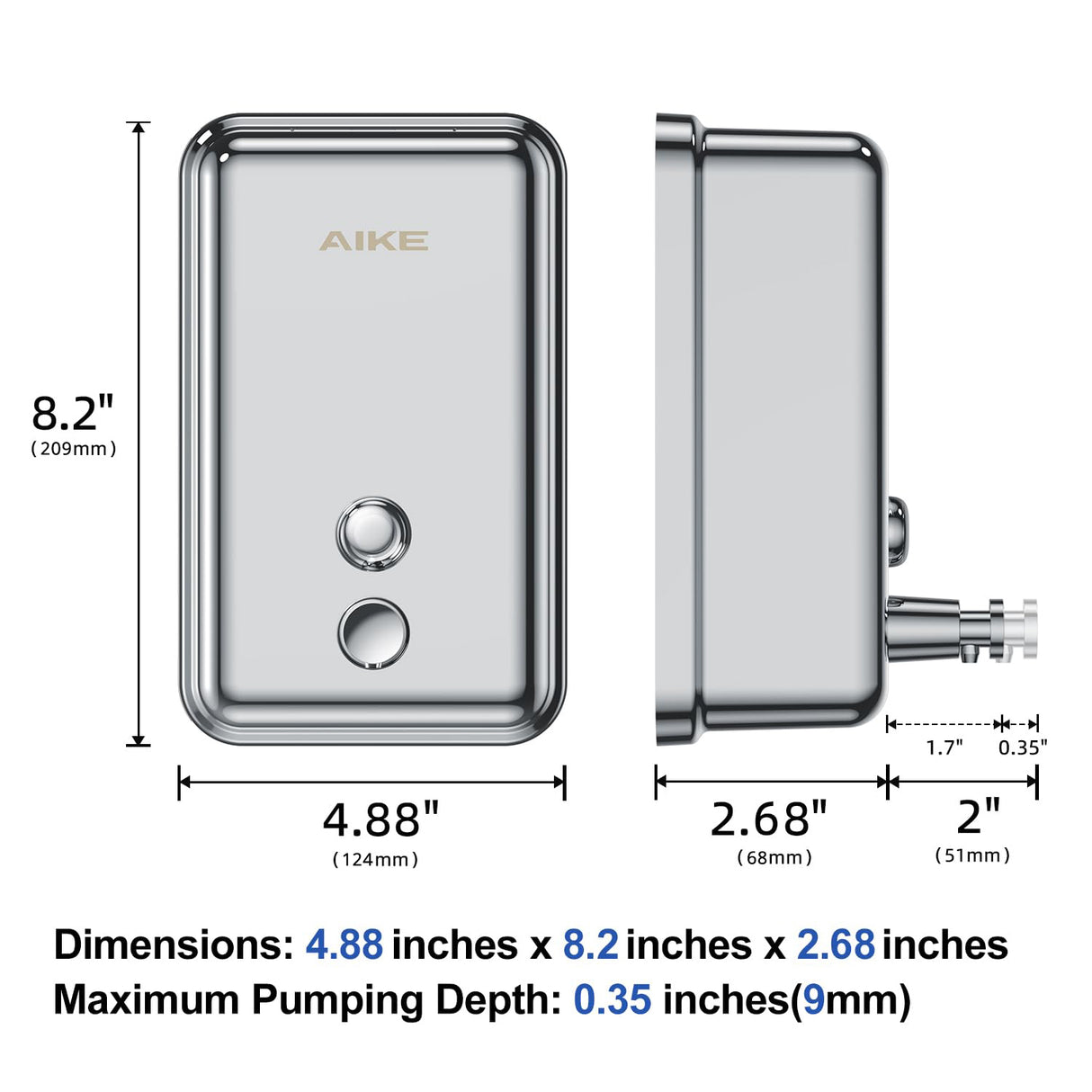 AIKE 37 FL OZ (1100ml) Stainless Steel Soap Dispenser With Anti-Leak Brass Pump, AK1003 - AIKE Direct Store