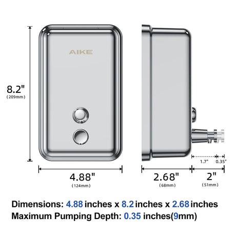 AIKE 37 FL OZ (1100ml) Stainless Steel Soap Dispenser With Anti-Leak Brass Pump, AK1003 - AIKE Direct Store