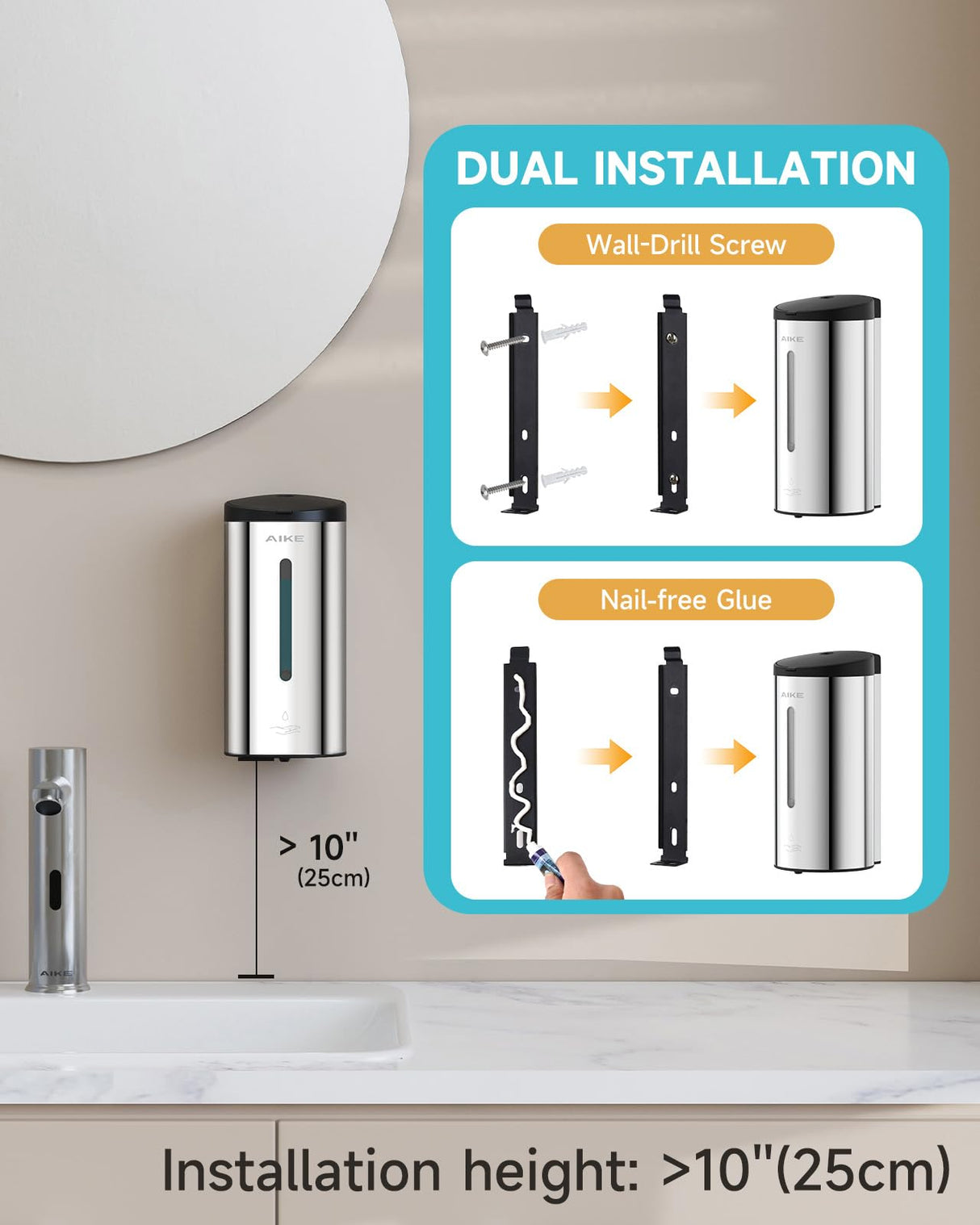 AIKE Automatic 5-Gear Adjustable Liquid Soap Dispenser 25 Fl Oz, AK1205E