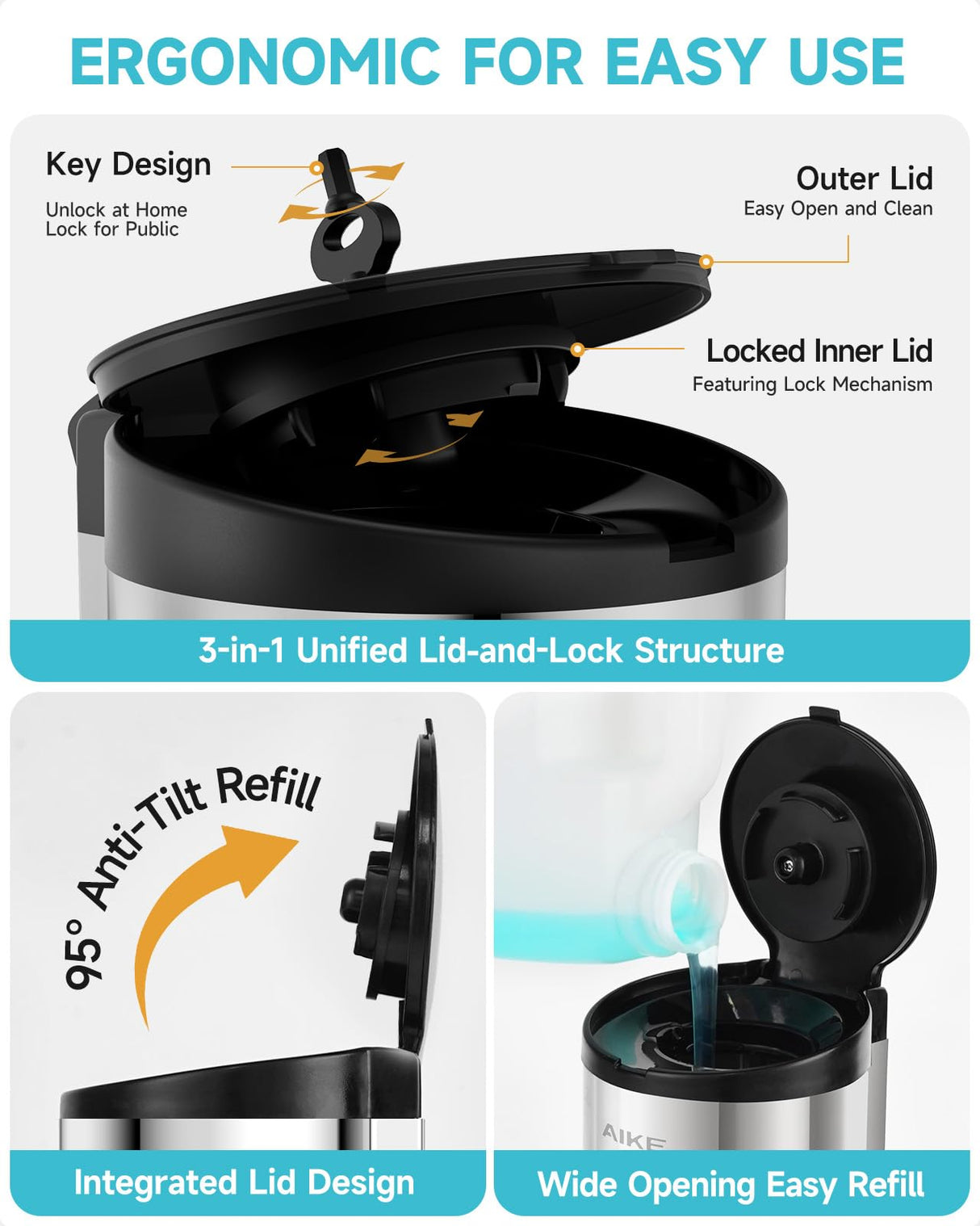 AIKE Automatic 5-Gear Adjustable Liquid Soap Dispenser 25 Fl Oz, AK1205E