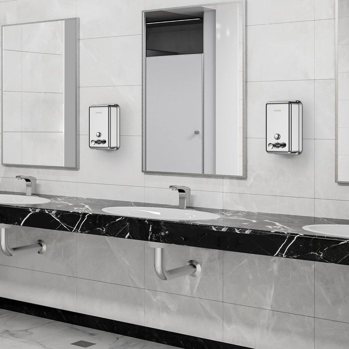 AIKE Stainless Steel Shelled Manual Soap Dispenser For Bathroom, 34fl.oz/1000ml,Model AK1001