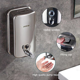 AIKE Stainless Steel Shelled Manual Soap Dispenser For Bathroom, 34fl.oz/1000ml,Model AK1001