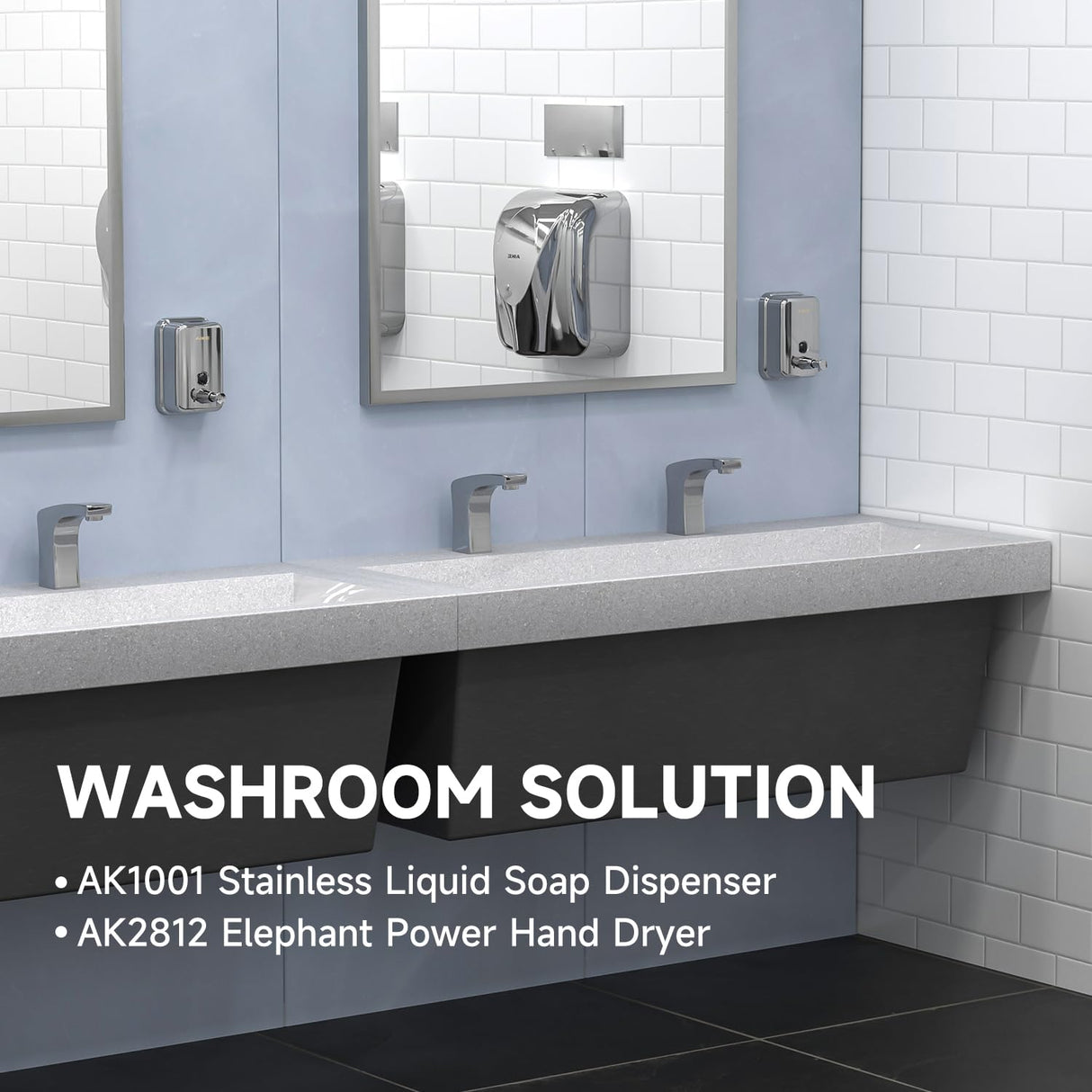 AIKE Stainless Steel Shelled Manual Soap Dispenser For Bathroom, 34fl.oz/1000ml,Model AK1001