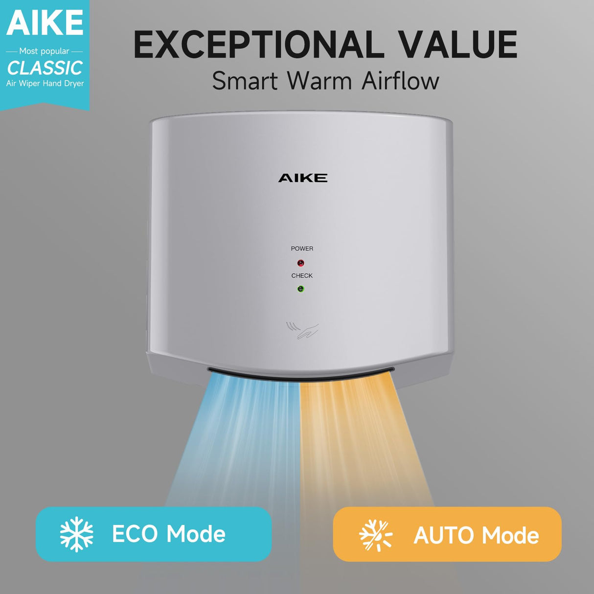 AIKE Air Wiper Compact Electric Hand Dryer for Commercial Bathroom, AK2630s