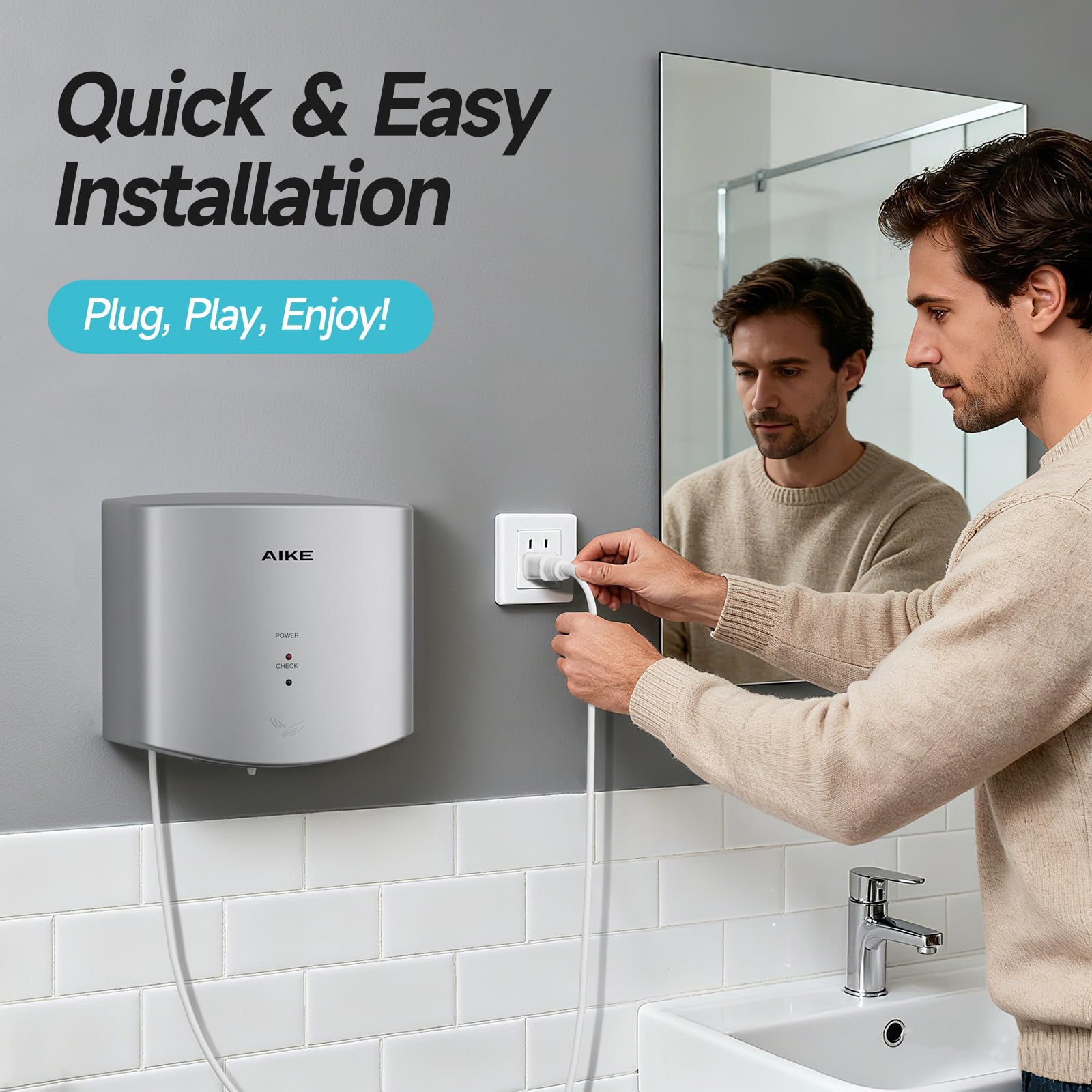 AIKE Air Wiper Compact Electric Hand Dryer for Commercial Bathroom