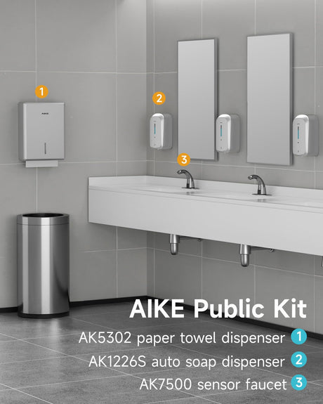 AIKE Commercial Wall Mount Paper Towel Dispenser with Lock, 400 Sheet Capacity, Fits Folded Size 10" x 3.5" Towels, Model AK5302 - AIKE Direct Store