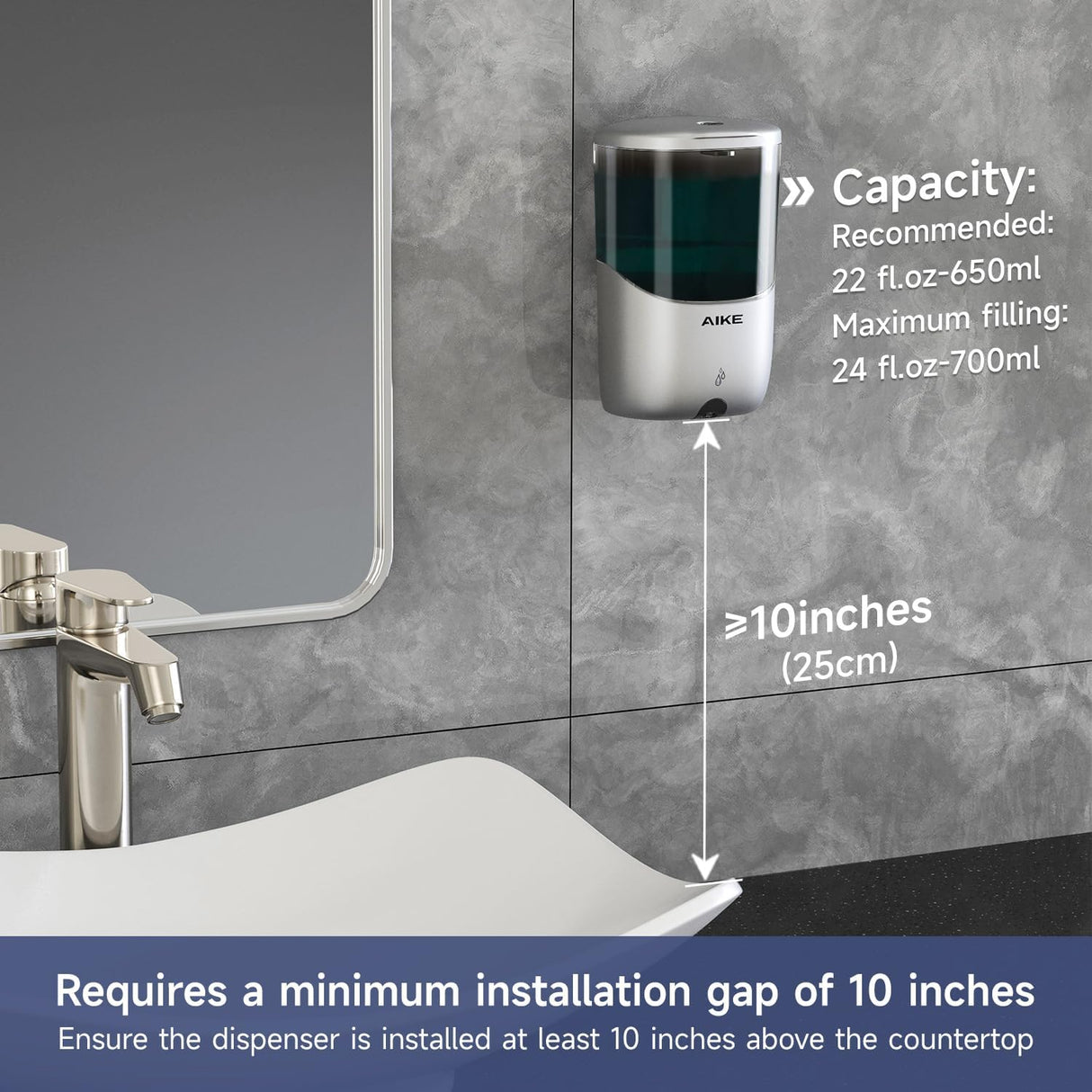 AIKE Automatic Wall-Mounted Soap Dispenser for Bathroom and Kitchen 24fl.oz/700ml, Model AK1216 - AIKE Direct Store