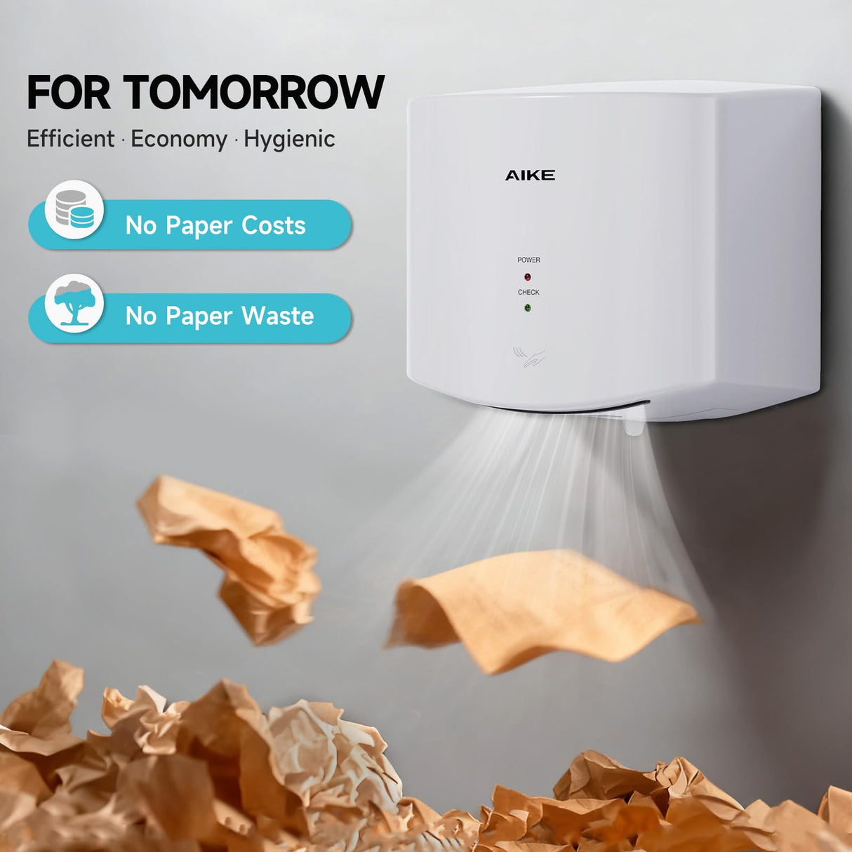 AIKE Air Wiper Compact Electric Hand Dryer for Commercial Bathroom, AK2630s