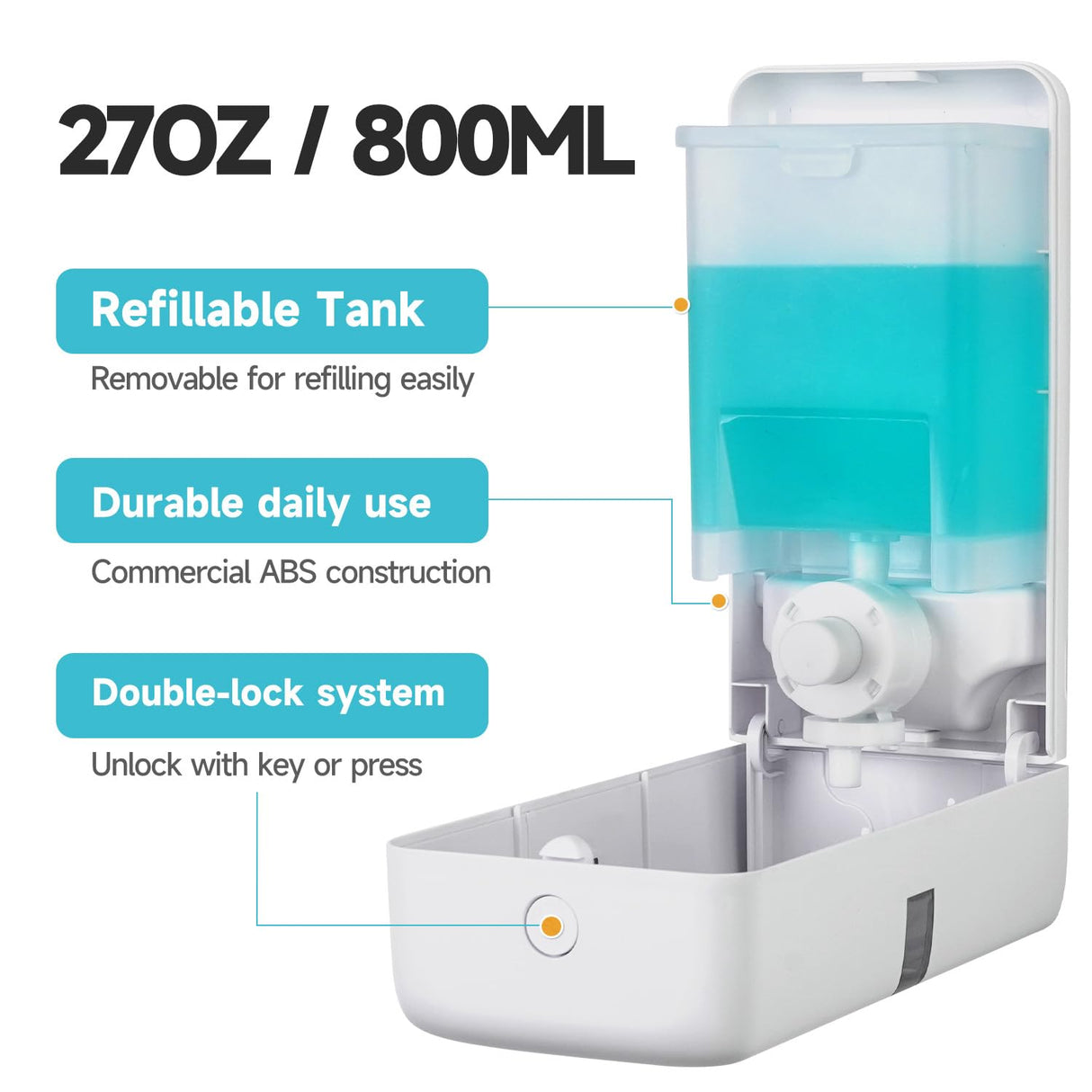 AIKE Manual Liquid Soap Dispenser with Extended Pump, 27fl oz /800ml Large Capacity for Commercial Bathrooms,Model AK1008 - AIKE Direct Store