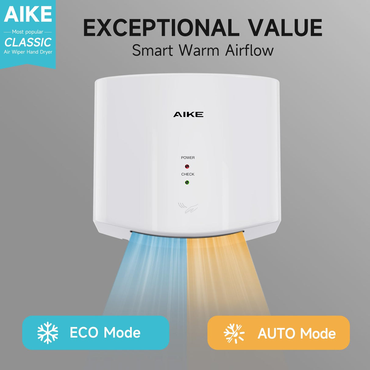 AIKE Air Wiper Compact Electric Hand Dryer for Commercial Bathroom, AK2630s