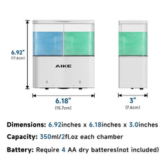 AIKE 2 Chambers Automatic Soap Dispenser Wall Mount Shower Gel Dispenser IPX7 Waterproof , AK1902