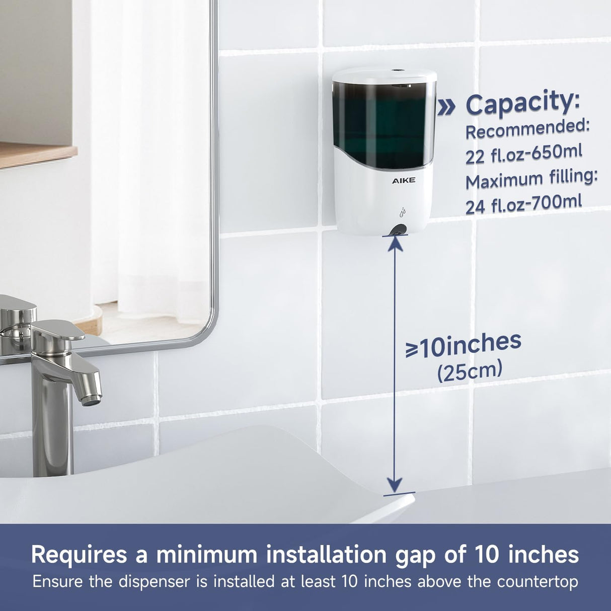 AIKE Automatic Wall-Mounted Soap Dispenser for Bathroom and Kitchen 24fl.oz/700ml, Model AK1216