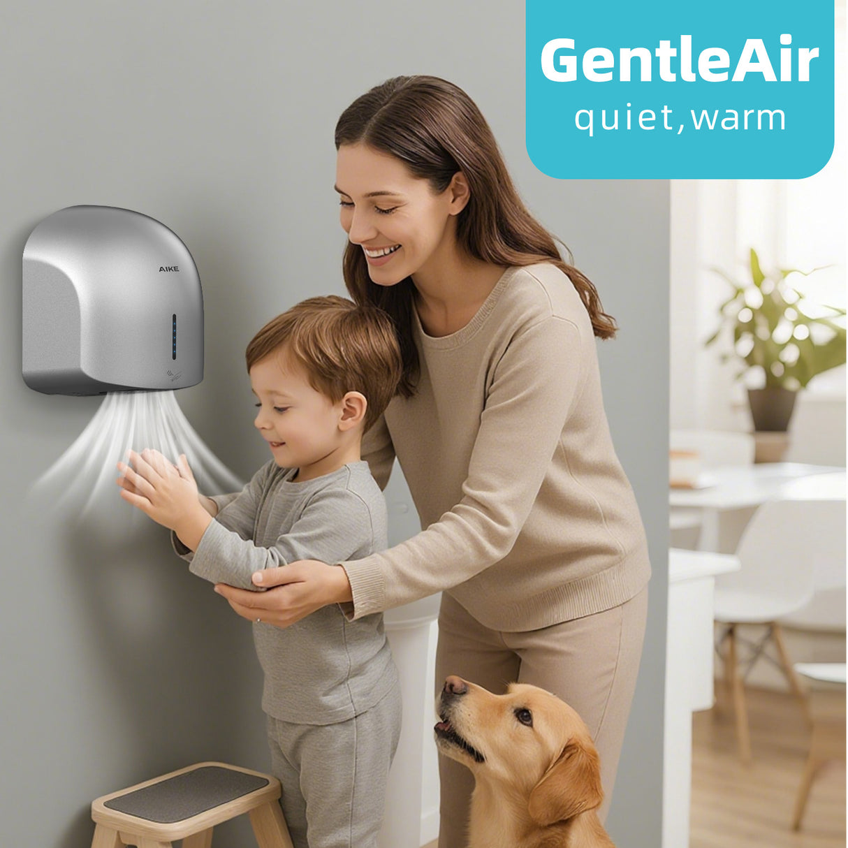 AIKE Low Noise Warm Hand Dryer for Home Bathroom , Easy Installation, 1500W-1900W,AC110V-130V, Model AK2637