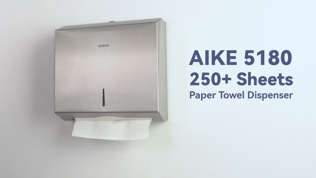 AIKE 250 Sheets Stainless Steel Commercial Wall Mount Paper Towel Dispenser with Lock,Model AK5180